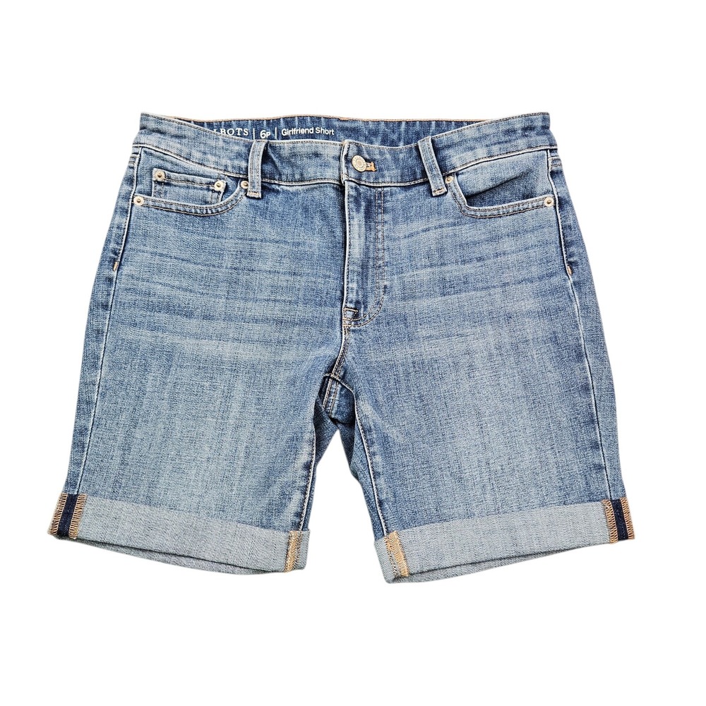 Talbots Flawless Girlfriend PETITE Shorts 6P Blue Denim Cuffed Mid Rise Med Wash
